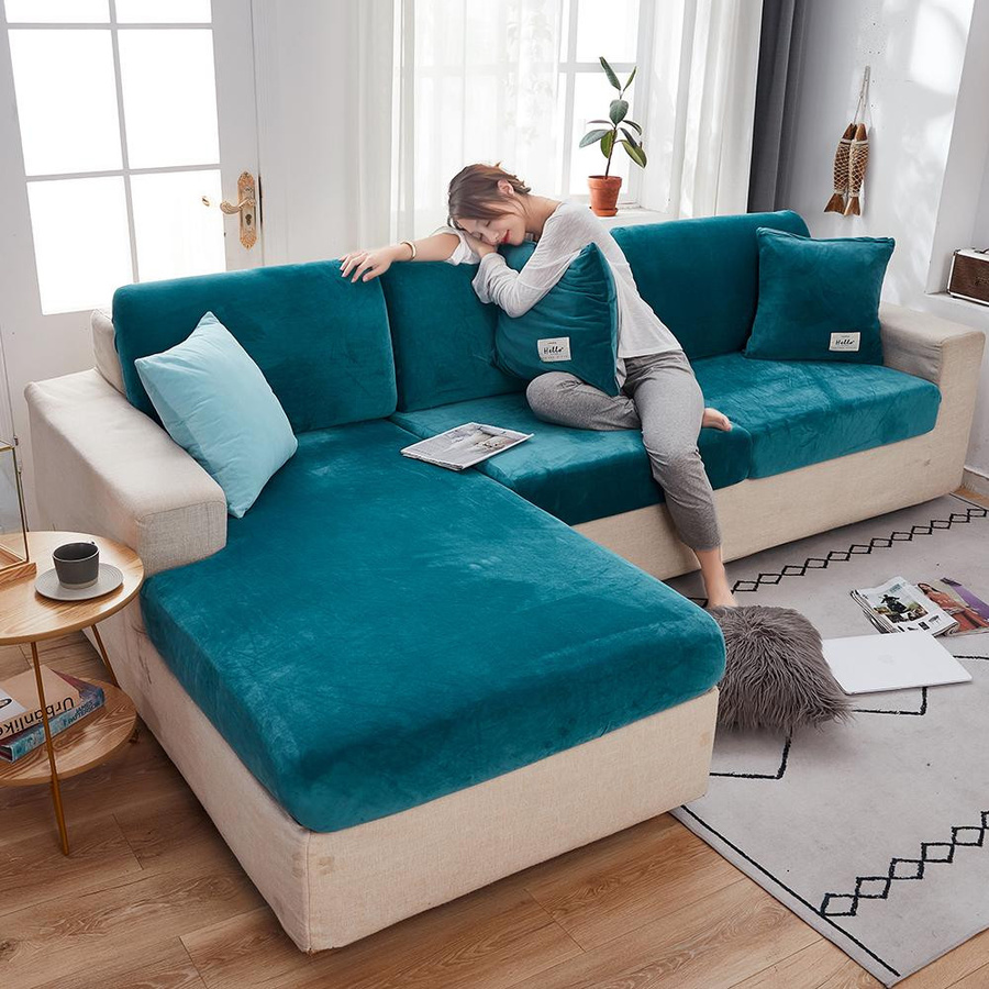 Airldianer Samt Sofa Kissenbezug elastisch in Schwarz - Bild 1