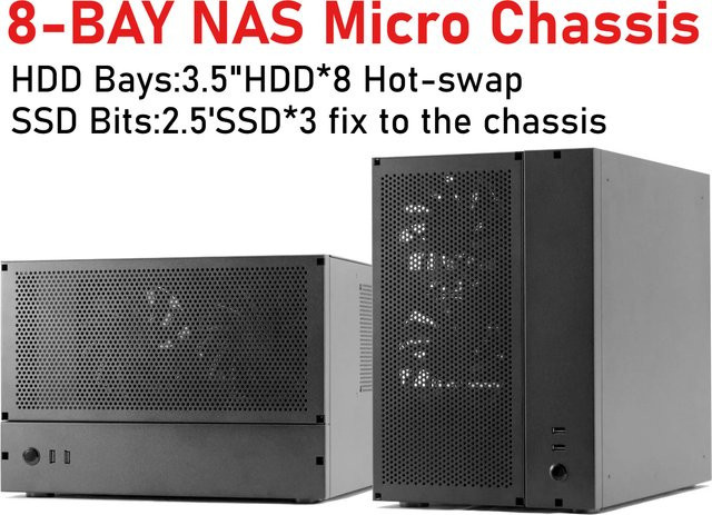 Ed Corporation L8 NAS-Gehäuse in Schwarz mit Platz für 8x 3,5-Zoll-Festplatten und 3x 2,5-Zoll-SSDs für Heimvideocenter und Netzwerkspeicher - Bild 1