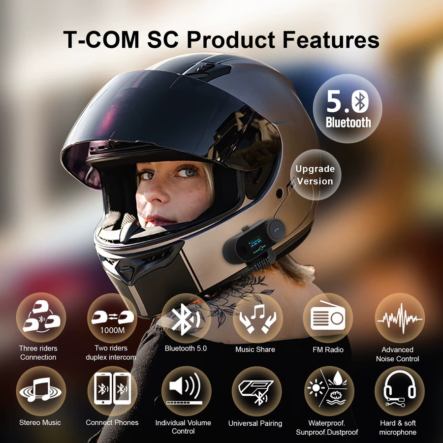 FreedConn Bluetooth Motorrad Intercom Helm Headset mit LCD Bildschirm und FM Radio in Schwarz - Bild 2