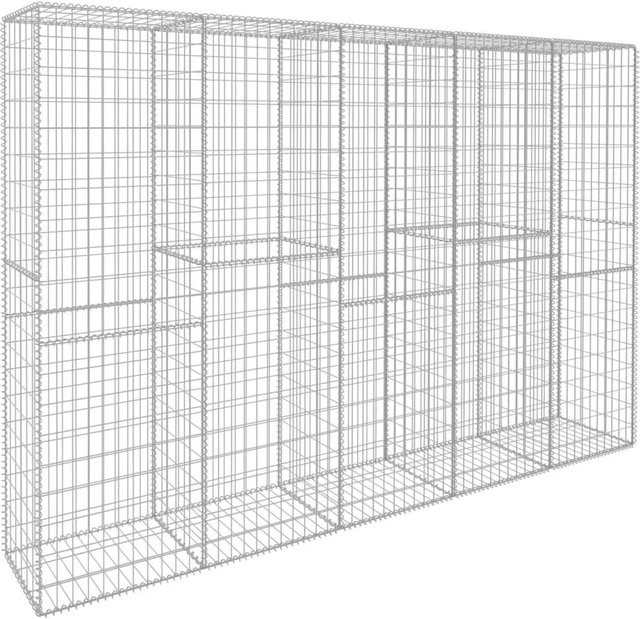 vidaXL Gabionenwand mit Abdeckung aus verzinktem Stahl in Silber/Grau, B/T/H: 300 x 50 x 200 cm - Bild 1