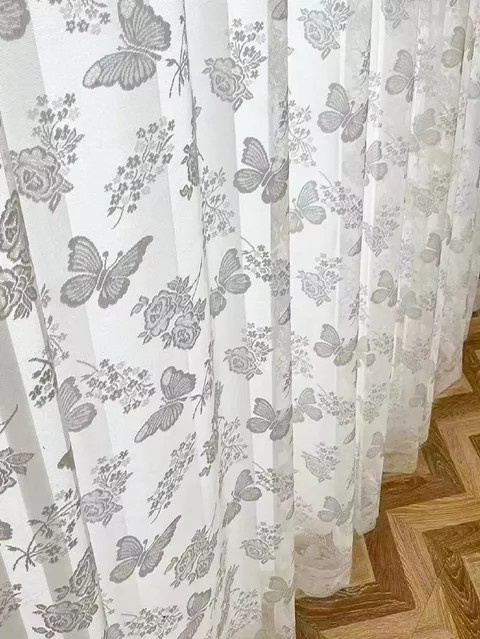 Transparenter weißer Spitzenvorhang mit Schmetterlings- und Blumenmuster aus Polyester für Wohnzimmer und Schlafzimmer - Bild 1