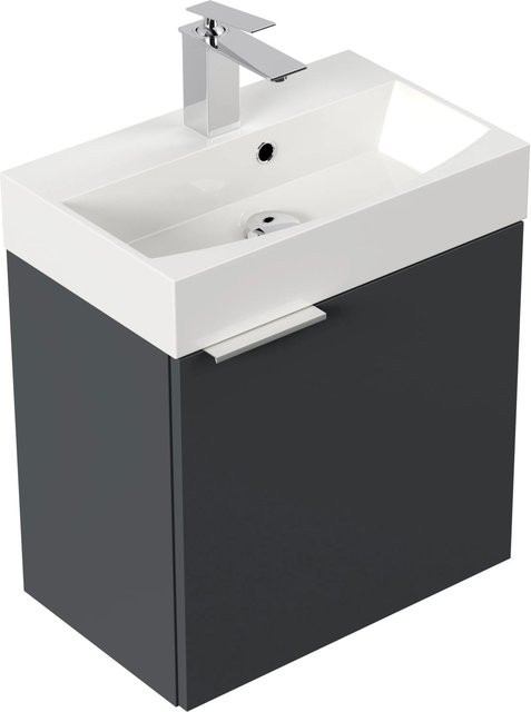 Posseik Badmöbel Cubi Slimline für Gäste-WC in Grafit mit SoftClose und Mineralguss-Waschtisch, Breite: 50 cm - Bild 1