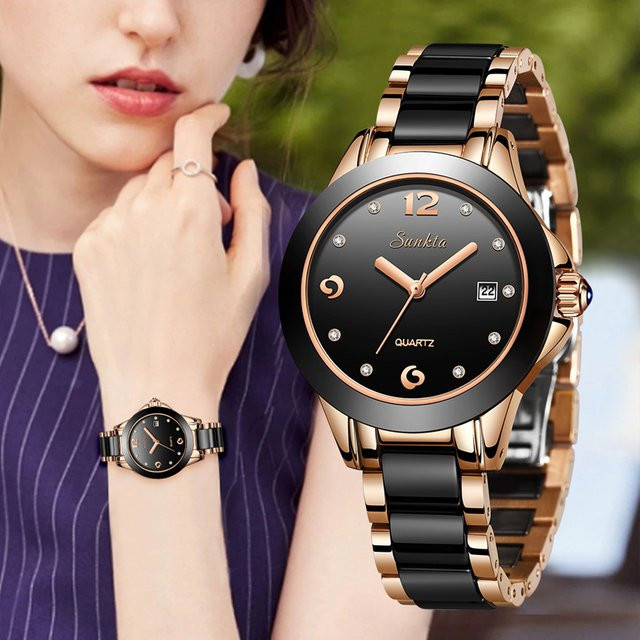 LIGE Armbanduhr, Keramik, Schwarz, Datum, Damen - Bild 1