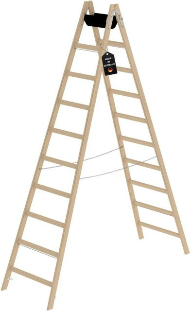 PROREGAL Sprossen-Stehleiter aus Holz in Braun mit 2 x 10 Sprossen - Bild 1