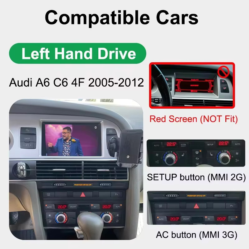 BONROAD Android 15 Multimedia-Player Autoradio für Audi A6 C6 4F 2005-2011 MMI2G MMI3G mit 8,8 Zoll Display, Kabelloses CarPlay, Android Auto, GPS, 4G, WiFi und Bluetooth in Schwarz - Bild 1