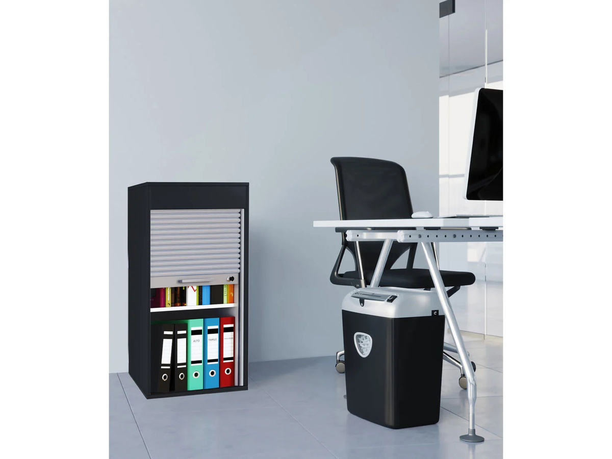 VCM Aktenschrank Aktos L mit Rollladen in Schwarz, H 93 cm, B 50 cm, T 40 cm - Bild 2