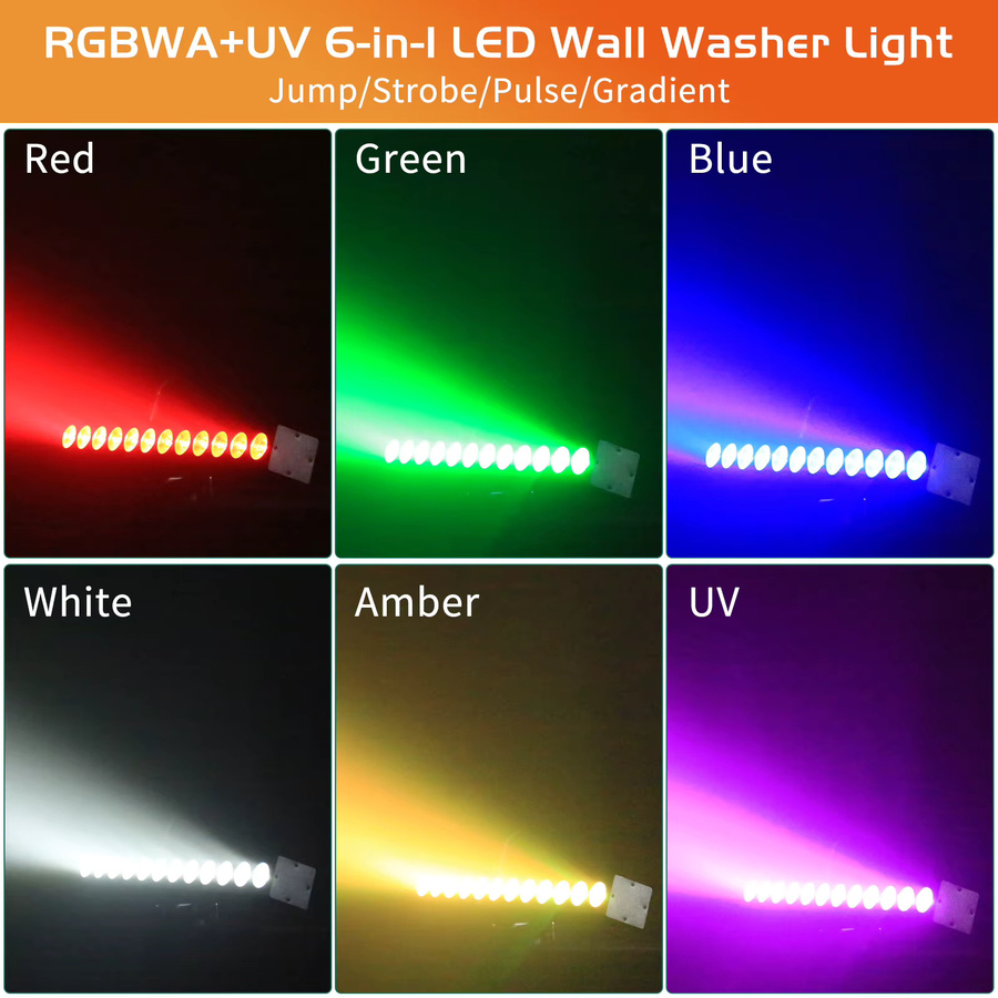 U'King 2er Set RGBWA + UV 6in1 LED Wall Washer mit DMX512, wiederaufladbare Bühnenbeleuchtung für DJ, Party und Hochzeit, Schwarz - Bild 2
