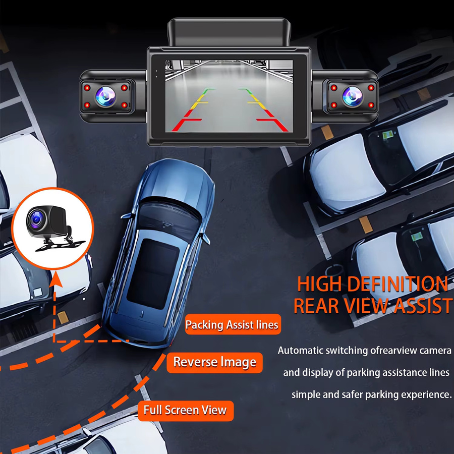 OMGO 4-Kanal 360 Grad Dash Cam mit WIFI App, QHD 2,5K 2560x1440p Auto DVR, 4 Kamera Objektive Video Fahrer Recorder mit Rückfahrkamera, Schwarz - Bild 3