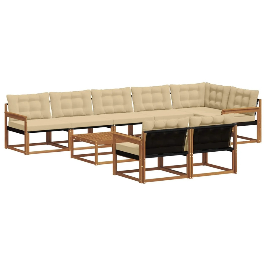 vidaXL Outdoor-Sofagarnitur 9-teilig in U-Form aus Akazienholz mit Textilene und Kissen in Natur-Beige - Bild 2