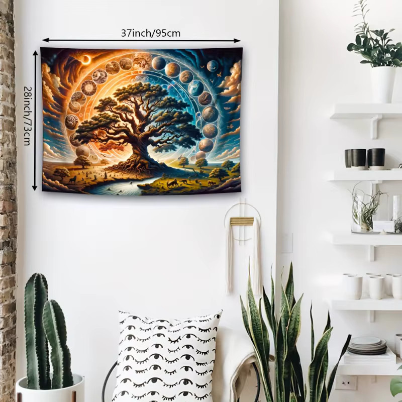 VIKAMA Kosmischer Baum des Lebens Wandteppich, abstrakter Boho Wandbehang in Multicolour - Bild 4