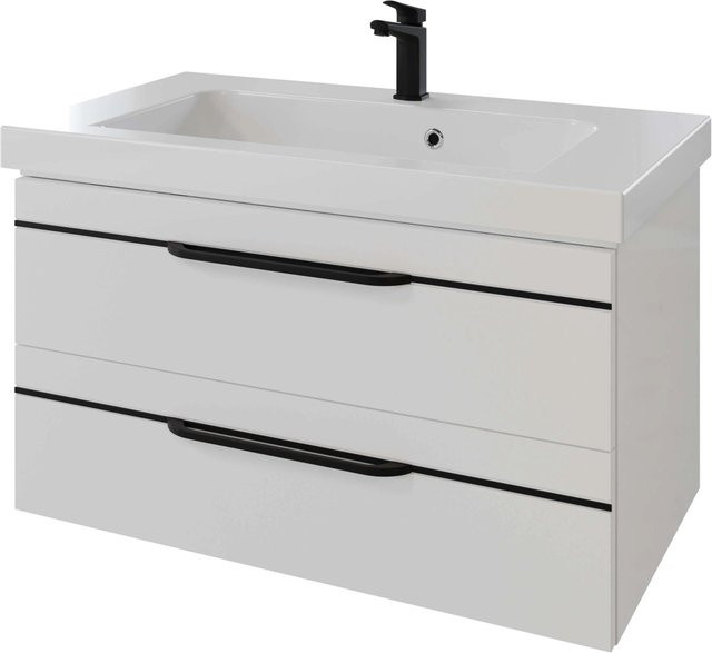 Pelipal Waschbeckenunterschrank Quantum 05 in Weiß Hochglanz, Breite: 88 cm, Tiefe: 48 cm - Bild 1