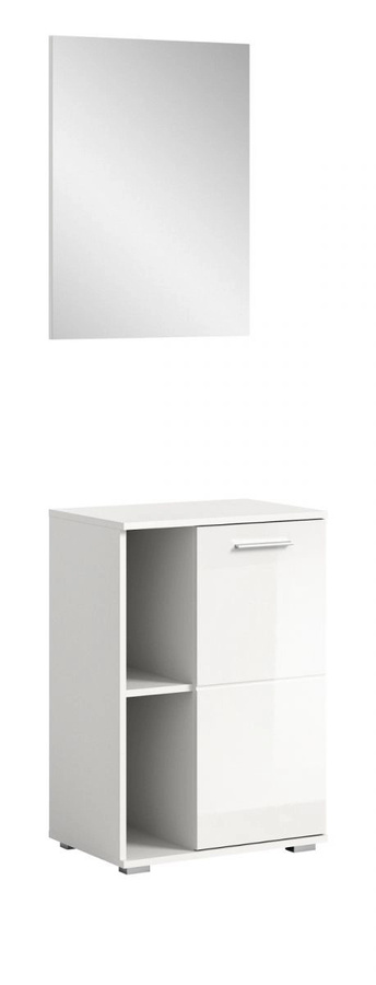 2-teiliges Garderoben-Set Grazie in Weiß Hochglanz mit Spiegel und Schuhschrank, B/T/H: 55 x 37 x 191 cm - Bild 1