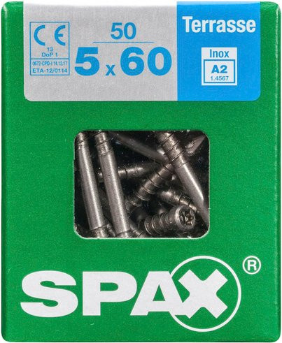 Spax Terrassenschraube mit T-Star plus-Antrieb aus Edelstahl, silberfarben, Durchmesser: 5 mm, Länge: 60 mm, 50 Stück - Bild 3