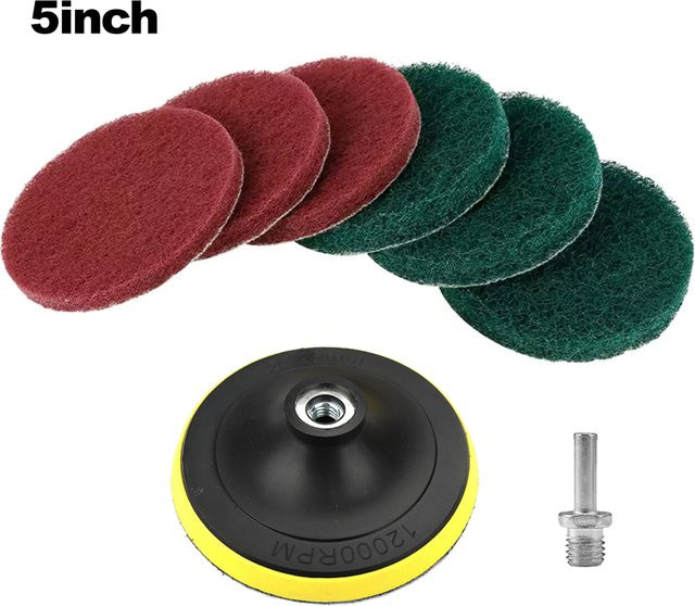 SI FANG Reinigungsset mit Schleifpads und M10/M14 Bohreradapter für 4/5 Zoll Bohrer zur Fliesenreinigung - Bild 1