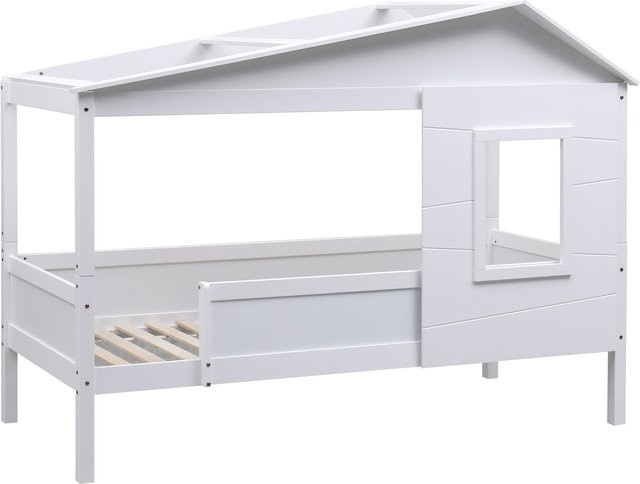 CLP Kinderbett Tessa Hausbett aus Kiefernholz in Braun mit Himmelbett-Design und Rausfallschutz - Bild 1