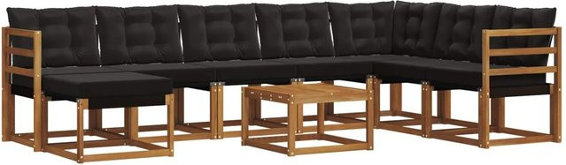 vidaXL Outdoor-Sofagarnitur aus Akazienholz und Textilene in L-Form, 9-teiliges Set mit Kissen in Natur und Schwarz - Bild 1