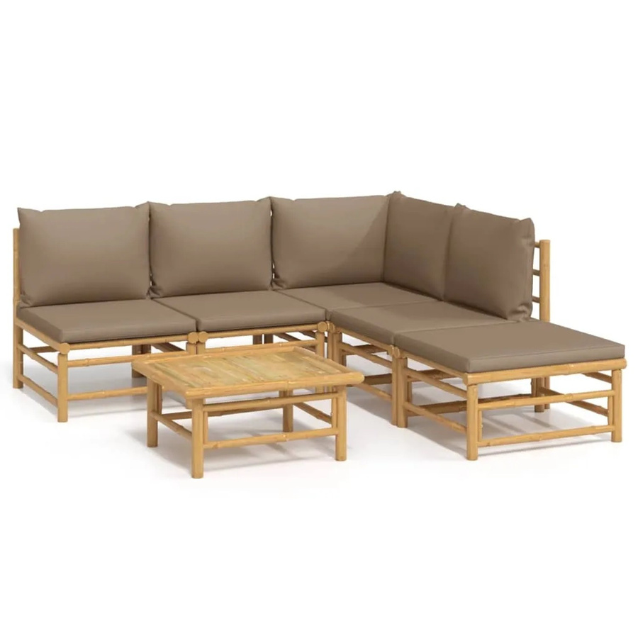 vidaXL 6-tlg Garten-Lounge-Set aus Bambus mit Kissen in Taupe und Braun - Bild 2