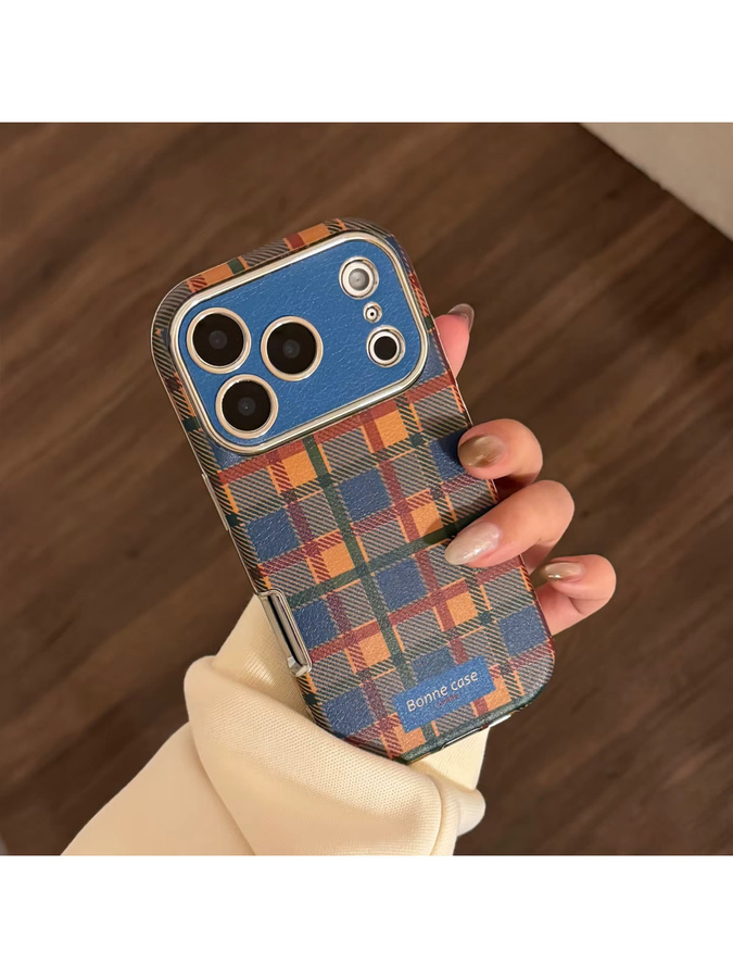 Potdemiel Handyhülle mit koreanischem Gittermuster und Ledertextur für iPhone 11 bis iPhone 17 Pro Max Plus, stoßfestes Softcover in Multicolour - Bild 5