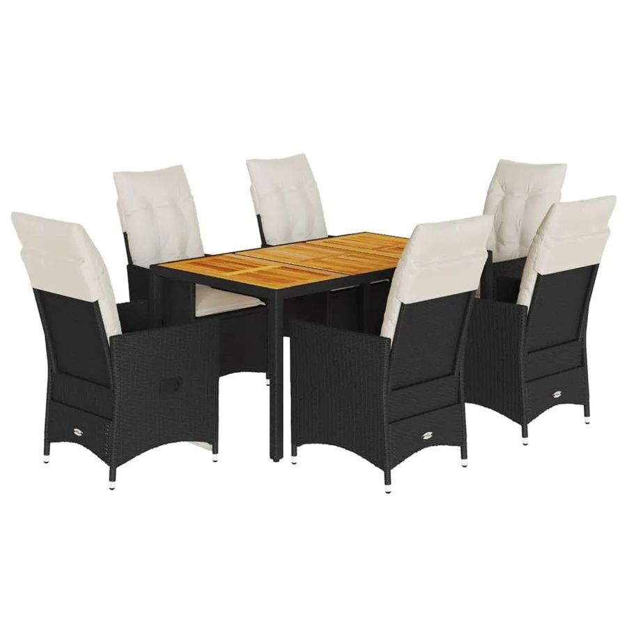 vidaXL 7-teilige Garten-Essgruppe aus schwarzem PE-Rattan und Akazienholz mit Kissen - Bild 2