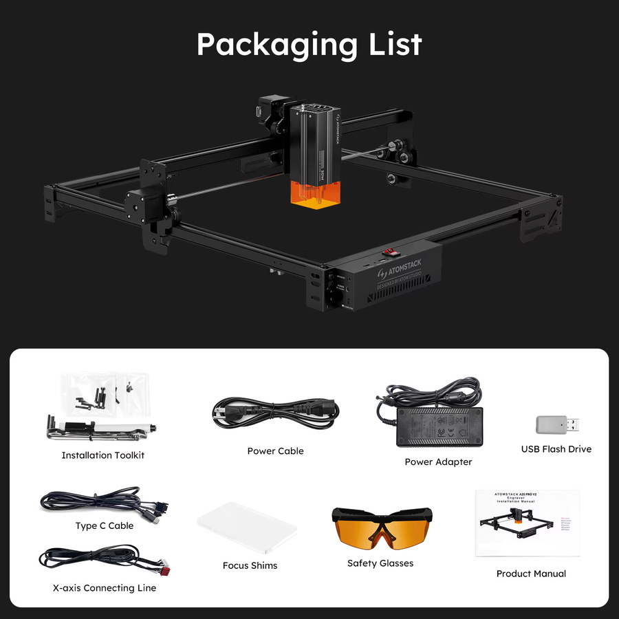 ATOMSTACK A20 PRO V2 Laser-Cutter und Graviermaschine mit 20W Leistung in Schwarz, Arbeitsbereich: 410 x 380 mm - Bild 6