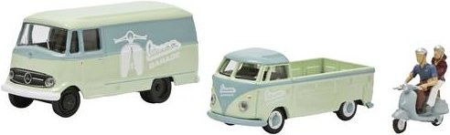 Schuco 3er-Set Modellautos H0 Vespa, Mercedes Benz und Volkswagen