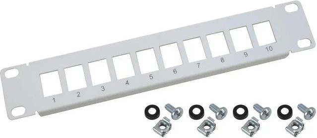 HMF 63345 UTP Keystone-Patchpanel für Serverschrank, 10 Ports RJ45, 10 Zoll, 1 HE, Lichtgrau - Bild 1