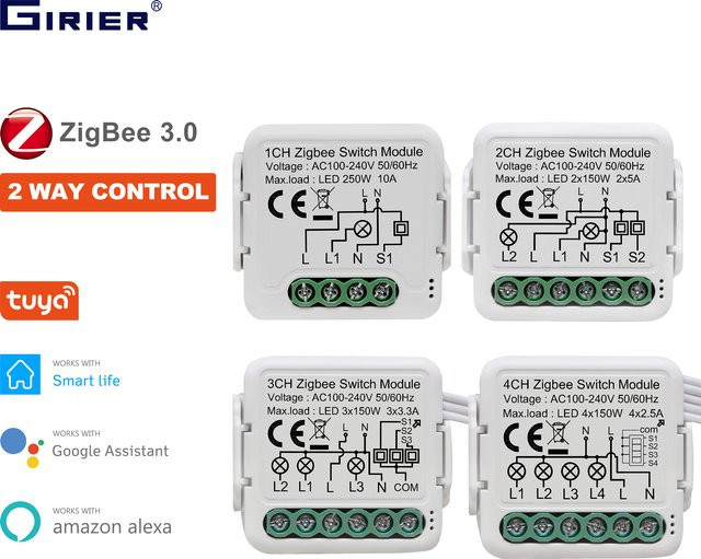 Girier Tuya ZigBee 3.0 Lichtschalter Modul Smart DIY Breaker in Weiß mit 2-Wege-Steuerung für Alexa und Google Home - Bild 1