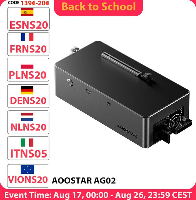 AOOSTAR AG02 EGPU-Dock in Schwarz mit Oculink- und USB4-Anschluss, 100W Rückwärtsladung und integriertem 800W-Netzteil inklusive TGX-Schnittstelle für Hot-Swap - Bild 1