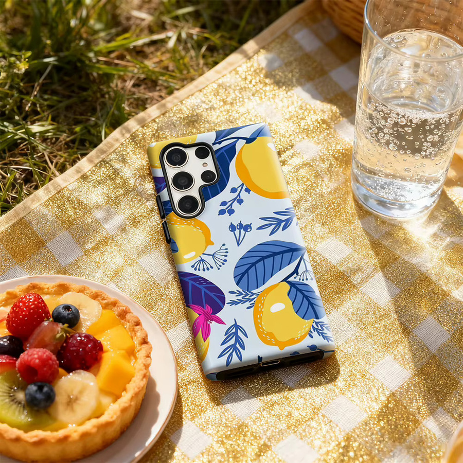 Handyhülle mit Zitronen- und Blumenmuster für Samsung Galaxy S25 Ultra, S24 und S23 Ultra Plus in Multicolour mit glänzender doppellagiger Rückseite - Bild 5