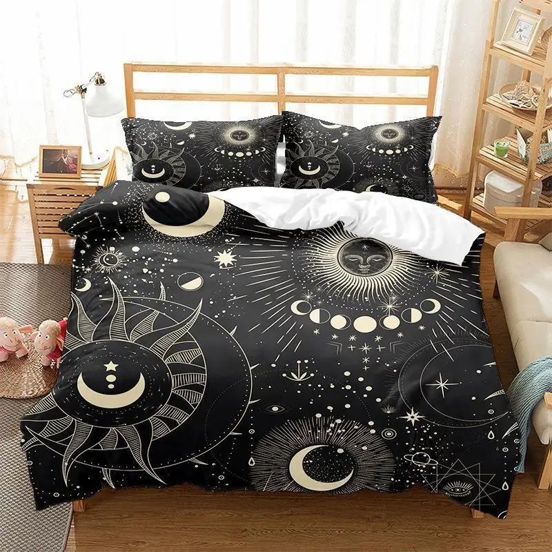Bettwäscheset Sonne Mond Galaxie im Boho-Stil von Binchi Outdoor Product, Farbe Schwarz Gold, Material Polyester, B/H: 140 x 210 cm - Bild 2