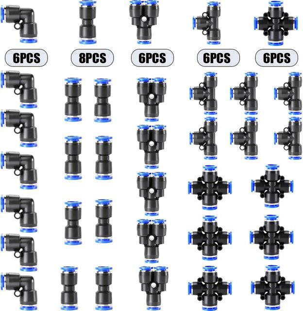 AGASHE 32-teiliges Schnellkupplungs-Schlauchverschraubungsset in Schwarz für Pneumatik, Bewässerung und Hydraulik mit Winkel, Dreiwege und geraden Verbindungen - Bild 1