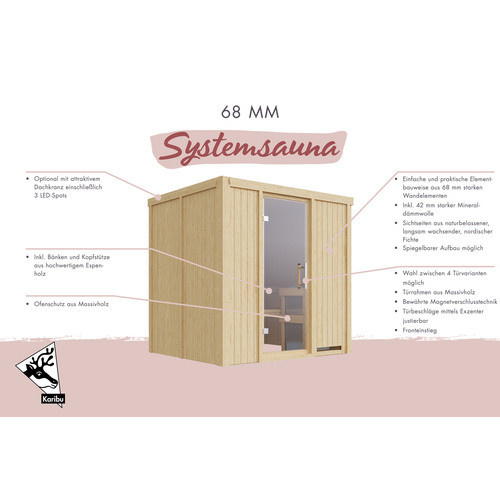Karibu Sauna Rakvere für 3 Personen aus Fichtenholz in Beige und Braun, ohne Ofen, B/T/H: 198 x 170 x 196 cm - Bild 2