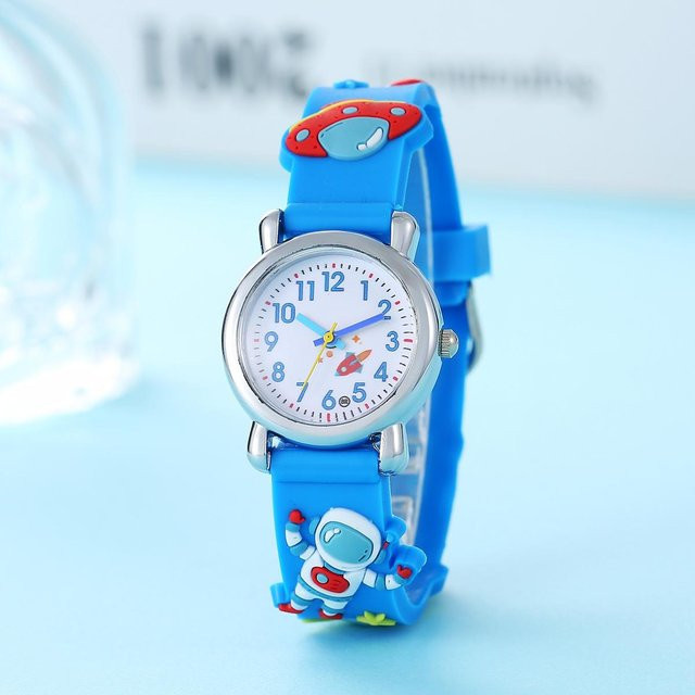 Kinder Quarz Uhr, Astronaut UFO, Kunststoff, Weiß, Bunt - Bild 1