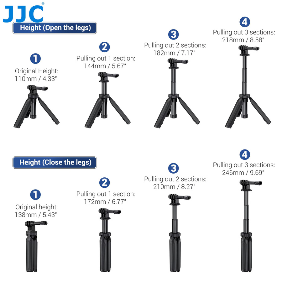 JC Mini Selfie-Stick Stativ für DJI Osmo Pocket 3, Action 5 Pro, GoPro Hero 13 12 11 10 9 und Insta 360 X4 X5 in Schwarz oder Weiß - Bild 6