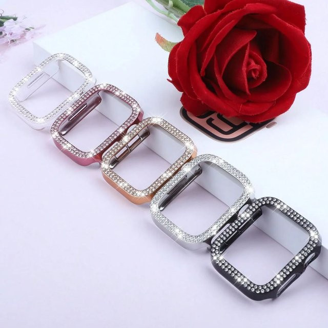 Samusak Uhrenzubehör Abdeckung für Apple Watch, Silikon, Roségold, Diamant, Kristall, Unisex - Bild 1