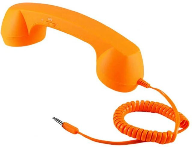 Haoming Retro-Telefonhörer mit USB-C und 3,5mm Klinkenanschluss in Orange - Bild 1