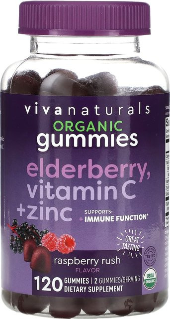 Viva Naturals Bio-Holunder Himbeere Vitamin C + Zink Gummibärchen 120 g - Bild 1