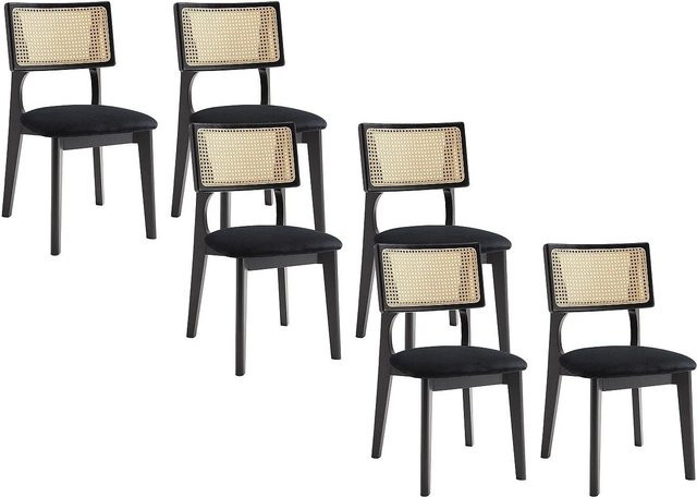 Vente-unique Stuhl Calenya in Schwarz mit Samt und Rattan-Optik aus Kautschukholz, Breite: 50,5 cm, Tiefe: 48,0 cm, Höhe: 85,5 cm - Bild 1