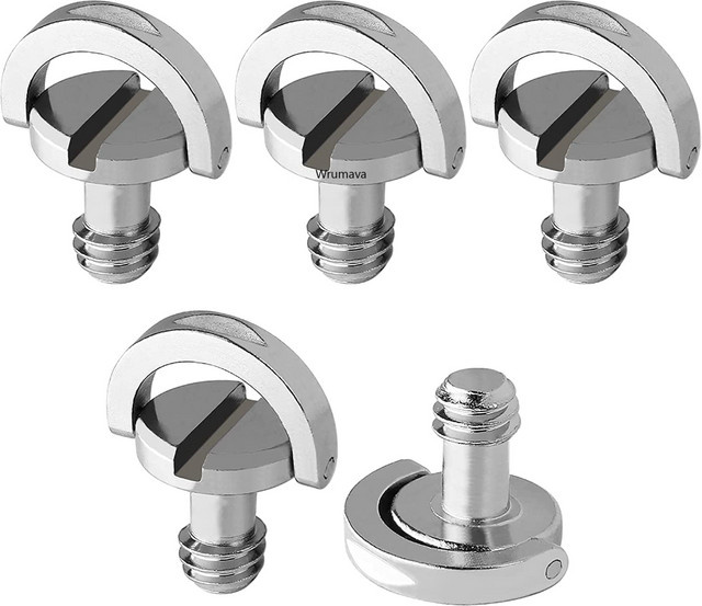 Wrumava 5er Set tragbare Metall 1/4 Zoll Kamera Schrauben mit klappbarem C-Ring Adapter für Schnellwechselplatten, Stativ und Einbeinstativ, Silber - Bild 1