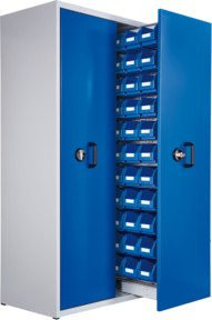 Kappes Zugwagenschrank RasterPlan Mod. 5 7035/5010 mit 2 Auszügen und 1 bestücktem Auszug, grau/blau, abschließbar, Wandmontage, Stahl/Kunststoff, B/T/H: 60,0 x 110,0 x 200,0 cm - Bild 1