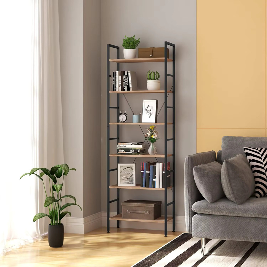 WOLTU 6-stöckiges Holzregal in Schwarz-Weiß als modernes Aufbewahrungsregal und Bücherregal-Organizer - Bild 2