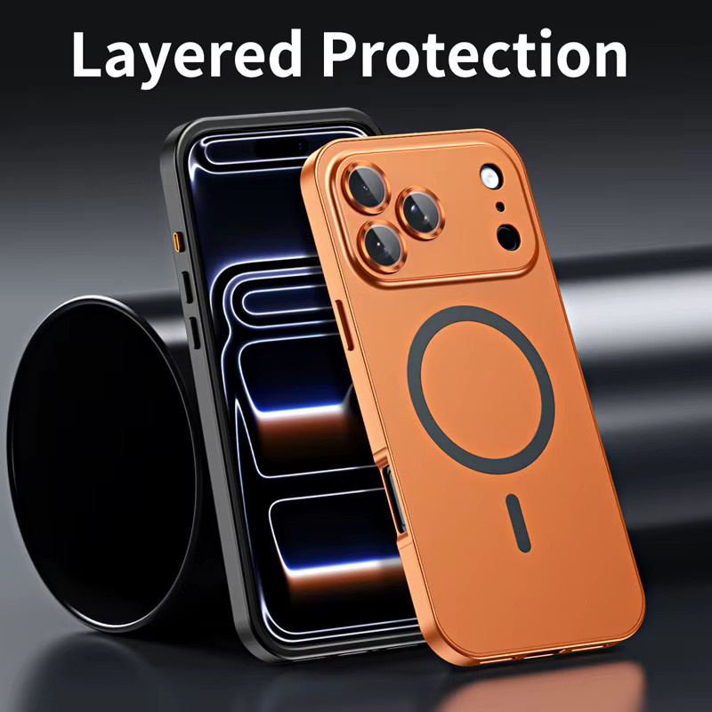 ELVEV Magnethülle für iPhone 17 Pro Max in Orange mit Anti-Fingerabdruck-Legierung, Schnappverschluss und Linsenringschutz - Bild 2