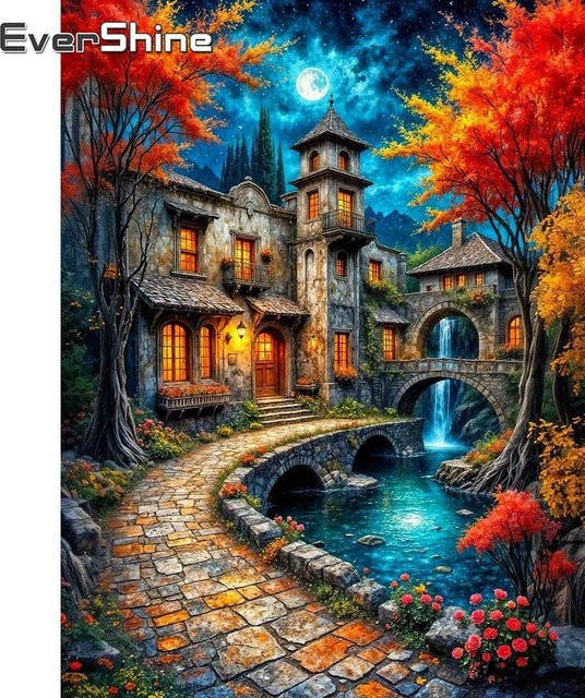Evershine Diamant-Gemälde Landschaft mit Straße, Mosaik-Stickerei mit vollen Bohrern in Multicolour, B/H: 30 x 30 cm - Bild 1