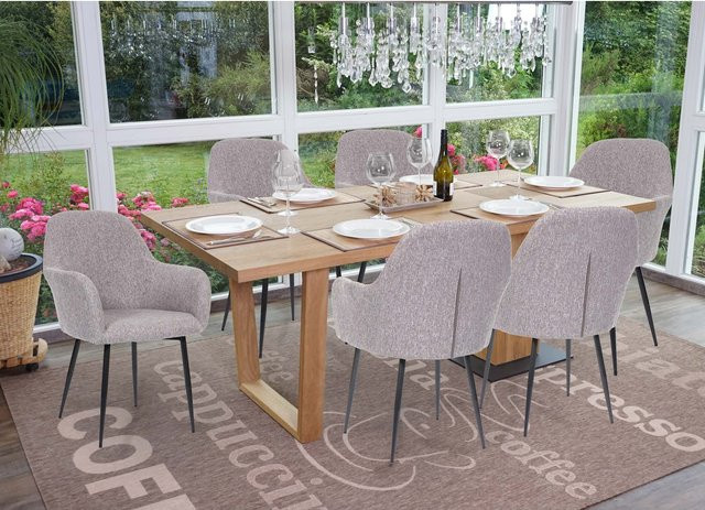 6er-Set MCW Esszimmerstühle F18 im Retro Design aus grauem Samtstoff mit schwarzen Beinen - Bild 1