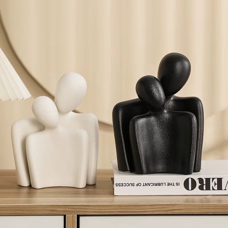 DEANSEN Keramik Statue Abstrakte Umarmung Paar Figur als Modernes Wohnzimmer Ornament - Bild 2