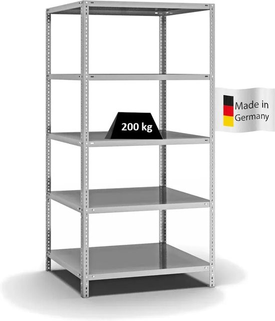 PROREGAL Fachbodenregal Medium-Duty mit 5 Ebenen, verzinkt, Farbe: Silber, H x B x T: 200 x 100 x 80 cm - Bild 1