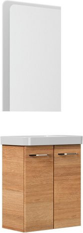 FACKELMANN Waschplatz-Set MILANO in Asteiche Braun mit LED-Beleuchtung und Soft-Close-Türen, Wandmontage, Breite: 55,5 cm - Bild 1