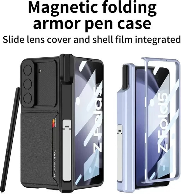 Samsung Galaxy Z Fold 6 Lederhülle mit Scharnierschutz, magnetischer Brieftasche, Kartenholster und S-Pen Abdeckung inklusive Ständer - Bild 1