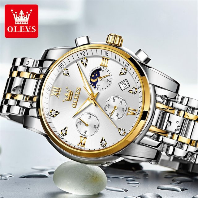OLEVS Armbanduhr Chronograph, Quarz, Edelstahl, Roségold, Herren - Bild 1