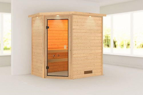 Karibu Sauna Ahja für 2 Personen in Beige, B/T/H: 224 x 159 x 191 cm, ohne Ofen - Bild 1